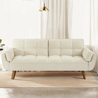 Canapé-lit futon convertible 2 places, gris clair / beige / gris foncé / jaune, dossier capitonné fendu