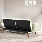 Canapé-lit futon convertible 2 places, gris clair / beige / gris foncé / jaune, dossier capitonné fendu