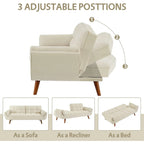 Canapé-lit futon convertible 2 places, gris clair / beige / gris foncé / jaune, dossier capitonné fendu