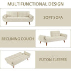 Canapé-lit futon convertible 2 places, gris clair / beige / gris foncé / jaune, dossier capitonné fendu