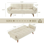 Canapé-lit futon convertible 2 places, gris clair / beige / gris foncé / jaune, dossier capitonné fendu