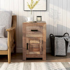 Table d'appoint rustique en bois massif clair vieilli avec rangement, 1 personne
