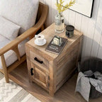 Table d'appoint rustique en bois massif clair vieilli avec rangement, 1 personne