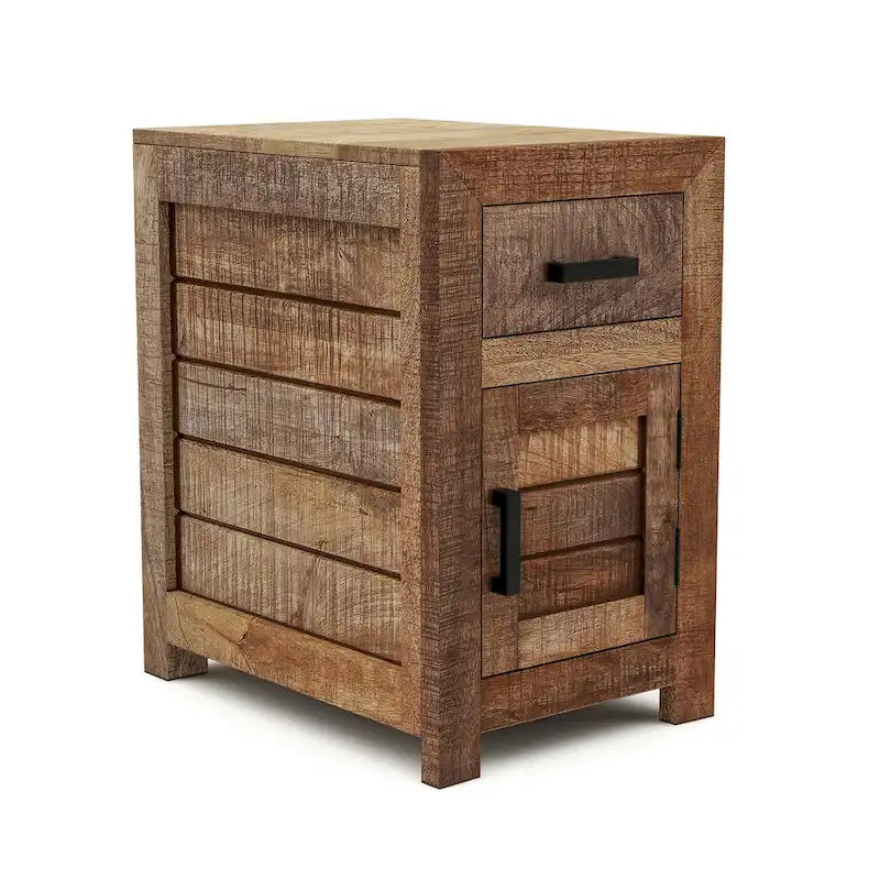 Table d'appoint rustique en bois massif clair vieilli avec rangement, 1 personne
