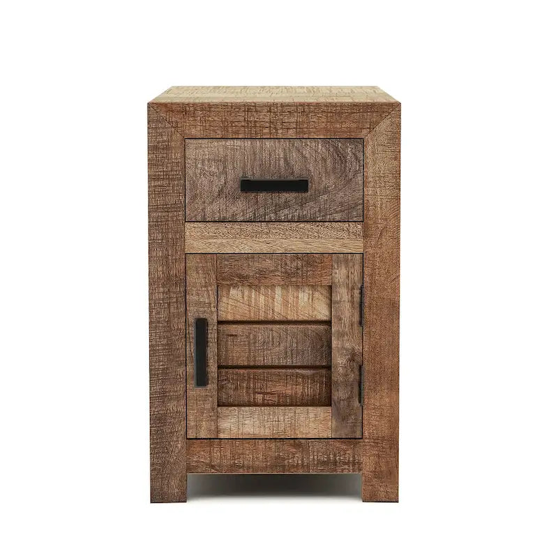 Table d'appoint rustique en bois massif clair vieilli avec rangement, 1 personne