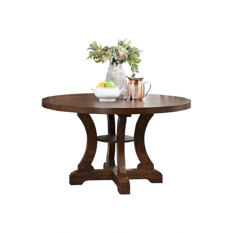 Table de salle à manger ronde sur pied marron / marron-blanc, 4 places