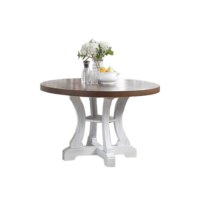 Table de salle à manger ronde sur pied marron / marron-blanc, 4 places