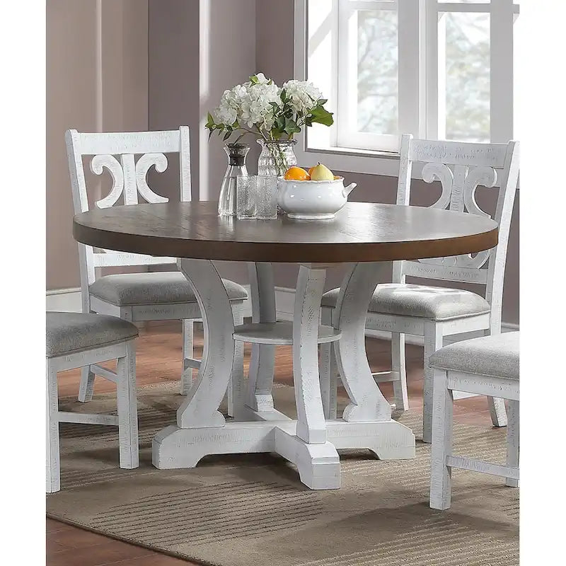 Table de salle à manger ronde sur pied marron / marron-blanc, 4 places
