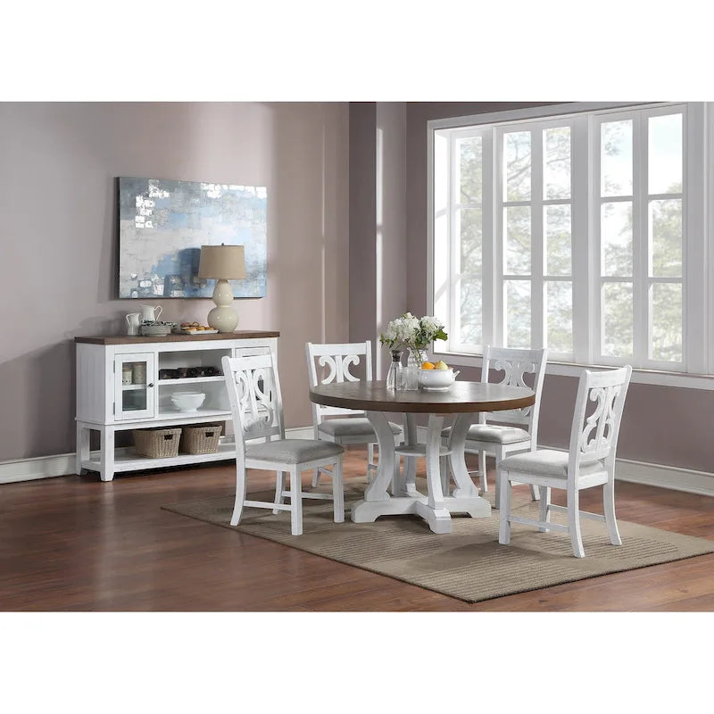 Table de salle à manger ronde sur pied marron / marron-blanc, 4 places