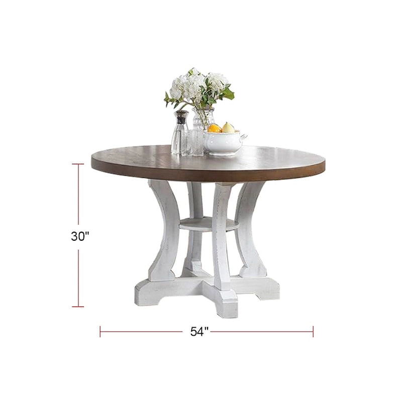 Table de salle à manger ronde sur pied marron / marron-blanc, 4 places