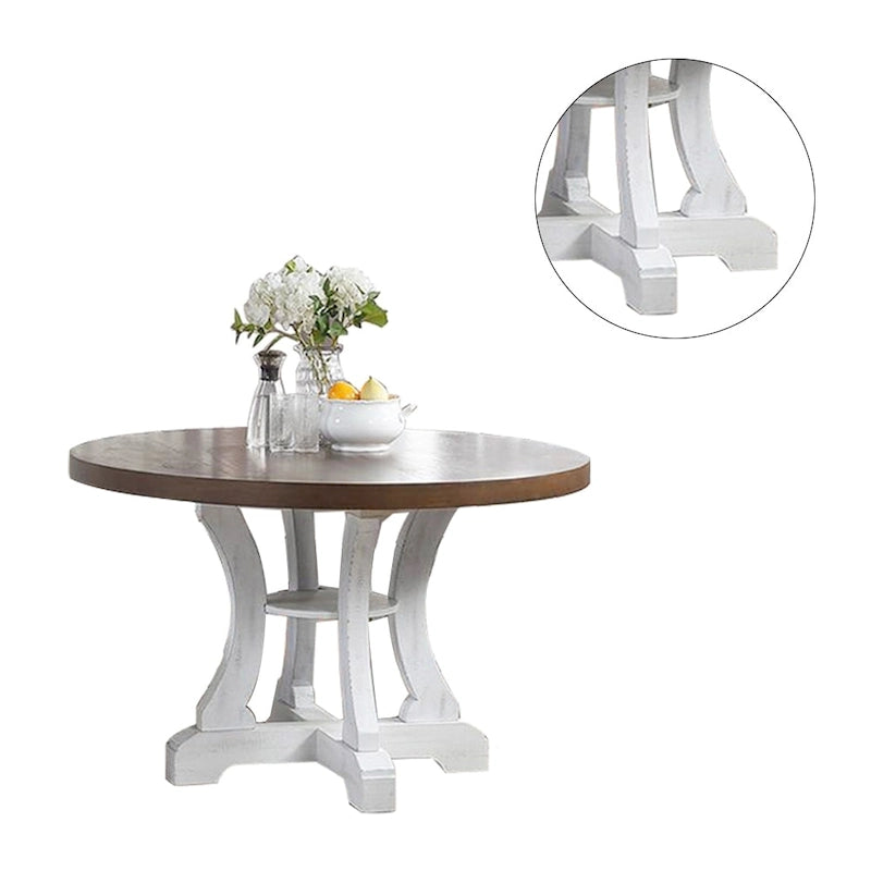 Table de salle à manger ronde sur pied marron / marron-blanc, 4 places
