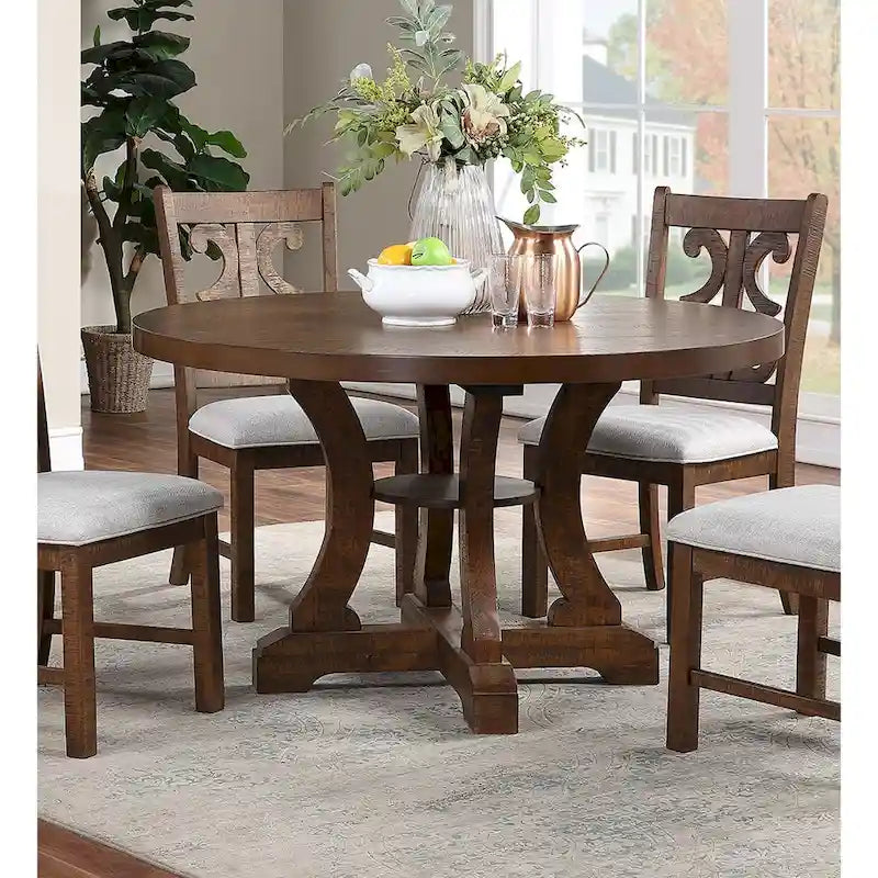 Table de salle à manger ronde sur pied marron / marron-blanc, 4 places