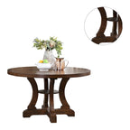 Table de salle à manger ronde sur pied marron / marron-blanc, 4 places