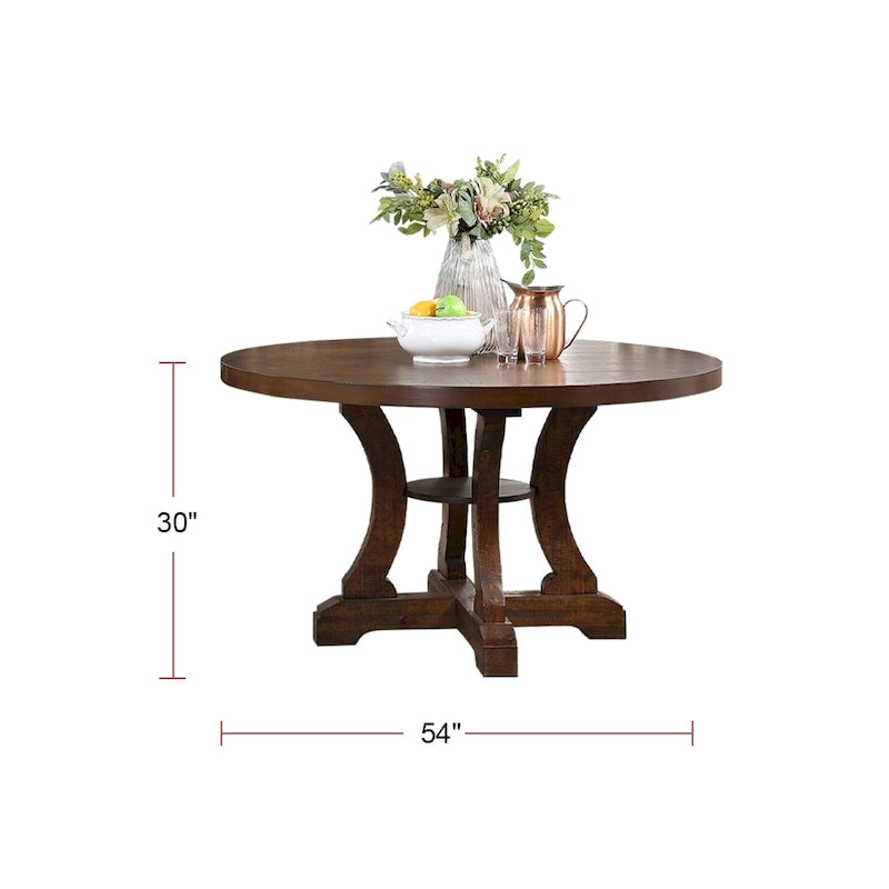 Table de salle à manger ronde sur pied marron / marron-blanc, 4 places