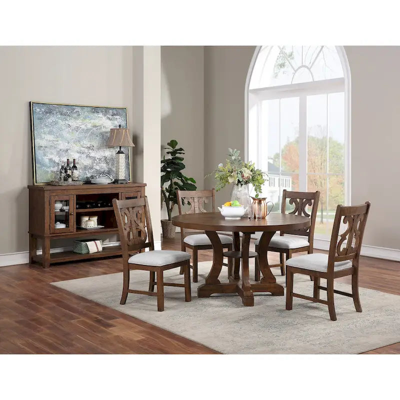 Table de salle à manger ronde sur pied marron / marron-blanc, 4 places