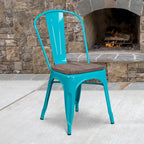 Metal Stackable Chair with Wood Seat - 17.75 W x 20 D x 33.5 H - 17.75 W x 20 D x 33.5 H