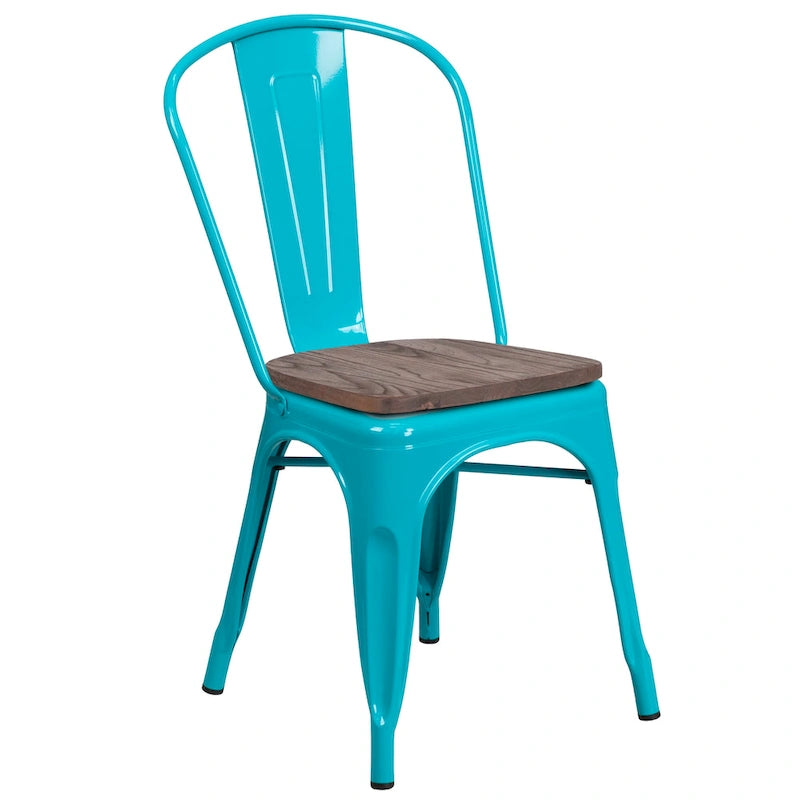 Chaise de bistrot empilable en métal cristal bleu sarcelle / violet / cuivre / vert menthe, simple