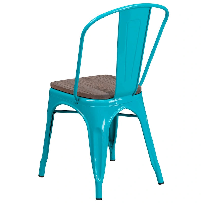 Chaise de bistrot empilable en métal cristal bleu sarcelle / violet / cuivre / vert menthe, simple