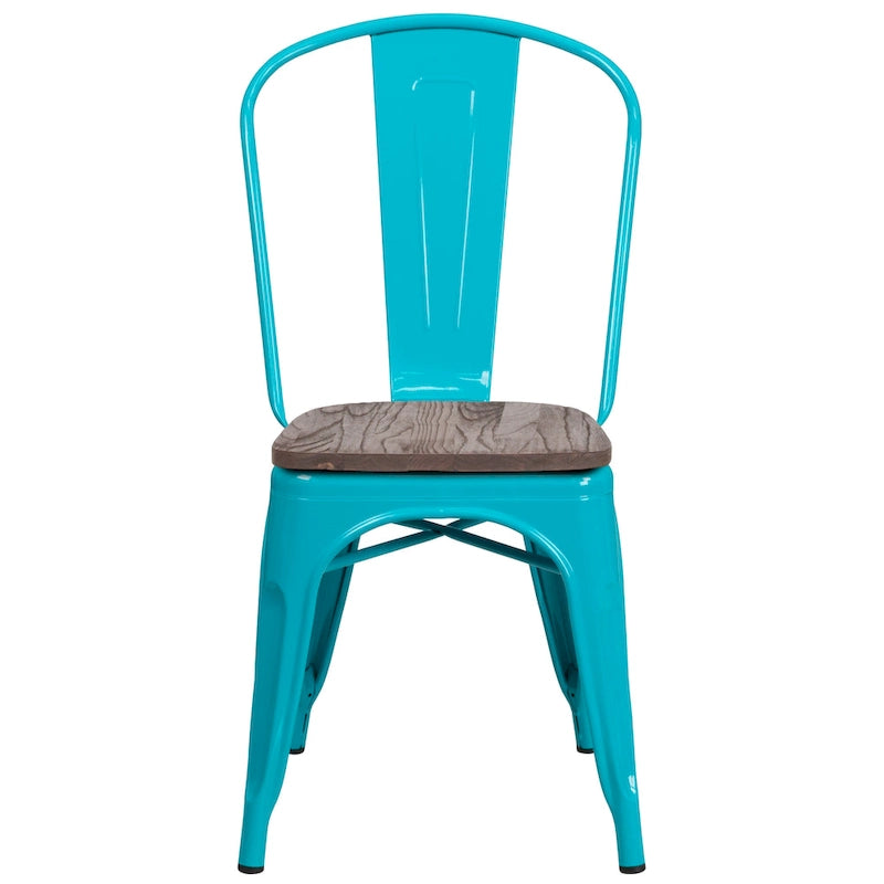 Chaise de bistrot empilable en métal cristal bleu sarcelle / violet / cuivre / vert menthe, simple