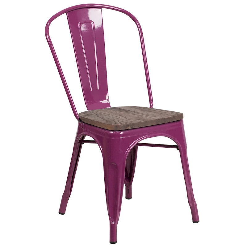 Chaise de bistrot empilable en métal cristal bleu sarcelle / violet / cuivre / vert menthe, simple