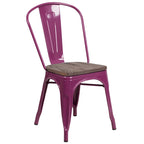 Chaise de bistrot empilable en métal cristal bleu sarcelle / violet / cuivre / vert menthe, simple