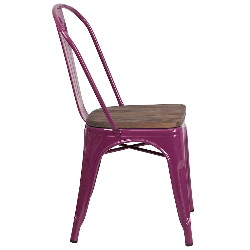 Chaise de bistrot empilable en métal cristal bleu sarcelle / violet / cuivre / vert menthe, simple