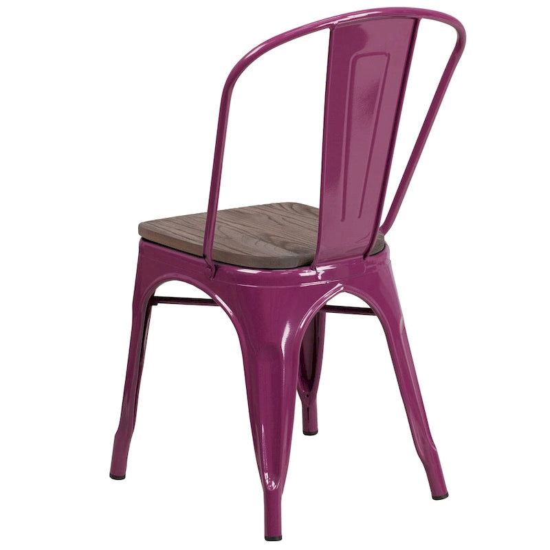Chaise de bistrot empilable en métal cristal bleu sarcelle / violet / cuivre / vert menthe, simple