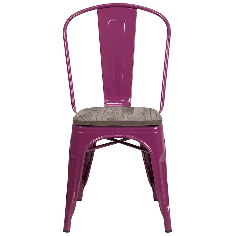 Chaise de bistrot empilable en métal cristal bleu sarcelle / violet / cuivre / vert menthe, simple