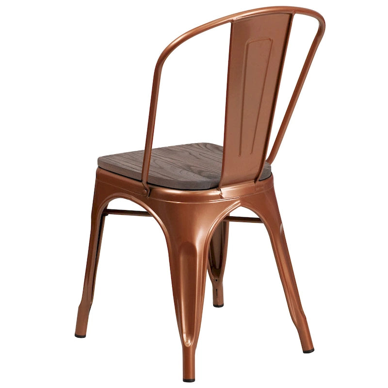 Chaise de bistrot empilable en métal cristal bleu sarcelle / violet / cuivre / vert menthe, simple