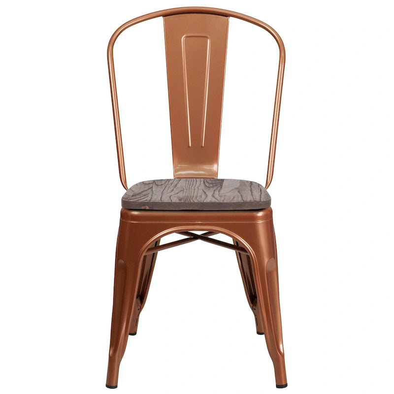 Chaise de bistrot empilable en métal cristal bleu sarcelle / violet / cuivre / vert menthe, simple
