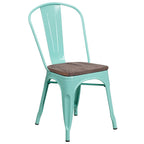 Chaise de bistrot empilable en métal cristal bleu sarcelle / violet / cuivre / vert menthe, simple