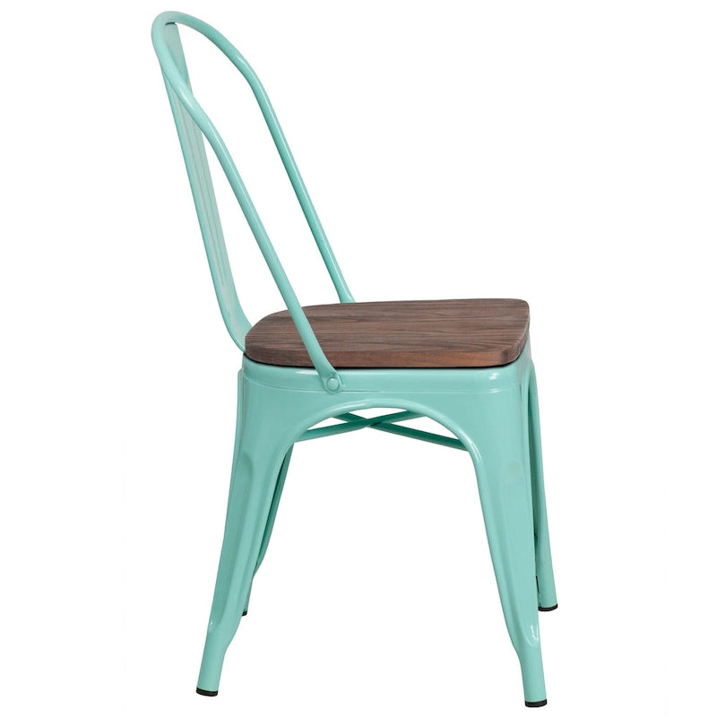 Chaise de bistrot empilable en métal cristal bleu sarcelle / violet / cuivre / vert menthe, simple