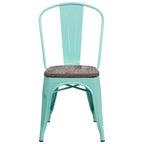 Chaise de bistrot empilable en métal cristal bleu sarcelle / violet / cuivre / vert menthe, simple