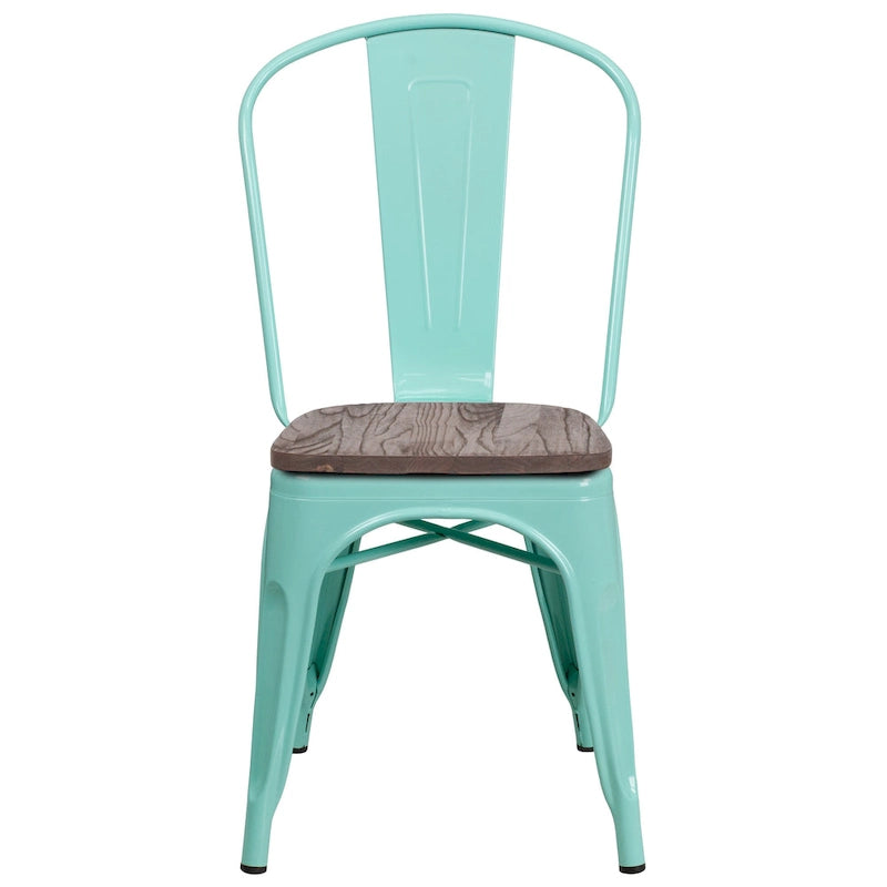 Chaise de bistrot empilable en métal cristal bleu sarcelle / violet / cuivre / vert menthe, simple