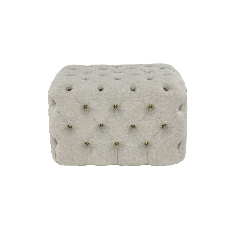 Pouffe de rangement capitonné en lin beige, 1 place