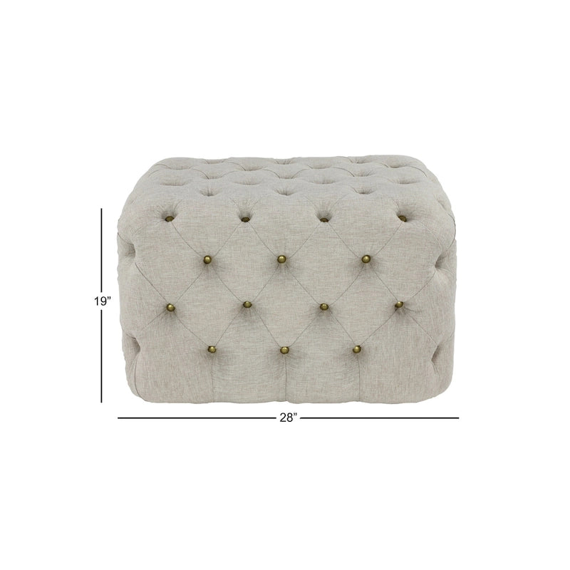Pouffe de rangement capitonné en lin beige, 1 place
