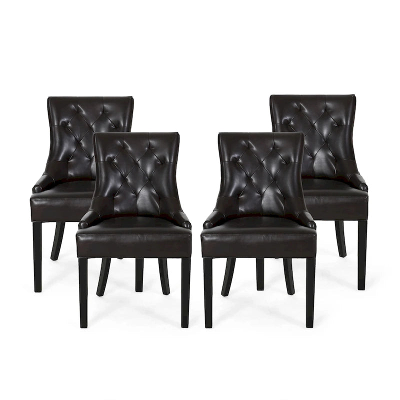 Chaises de salle à manger capitonnées contemporaines marron et expresso, lot de 4