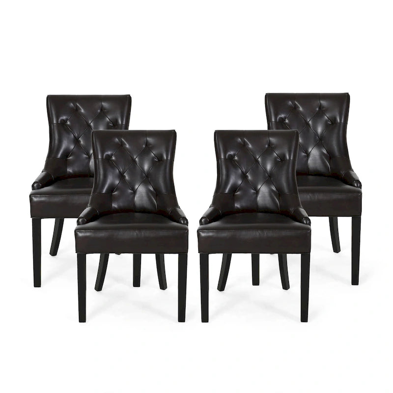 Chaises de salle à manger capitonnées contemporaines marron et expresso, lot de 4