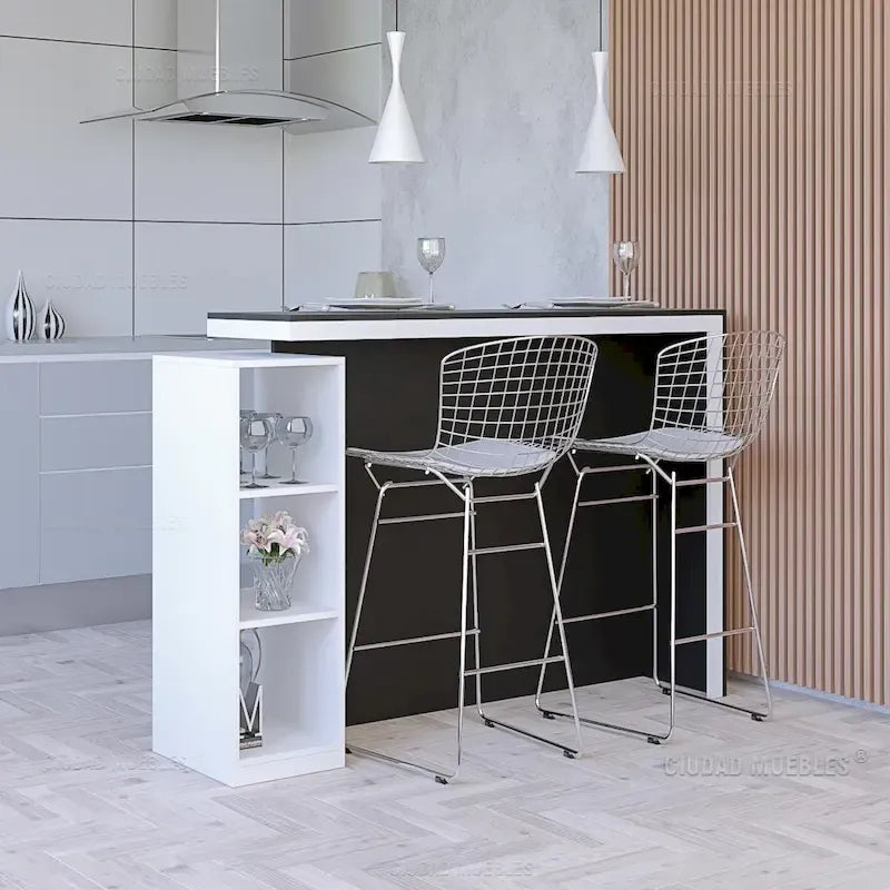 Tabouret de comptoir en métal filaire, blanc/noir et chrome/or, siège unique – Hauteur 66 cm