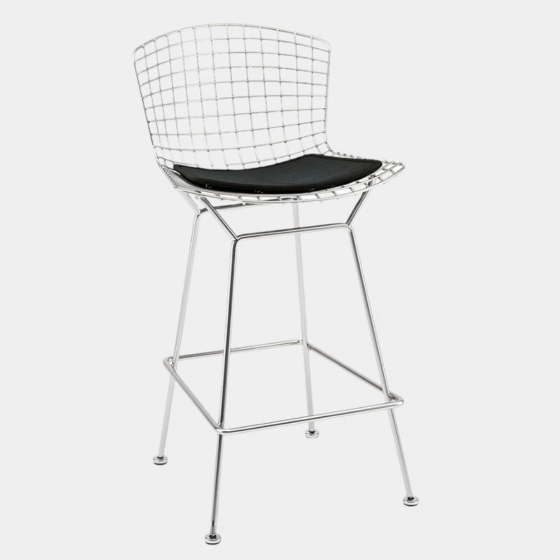 Tabouret de comptoir en métal filaire, blanc/noir et chrome/or, siège unique – Hauteur 66 cm