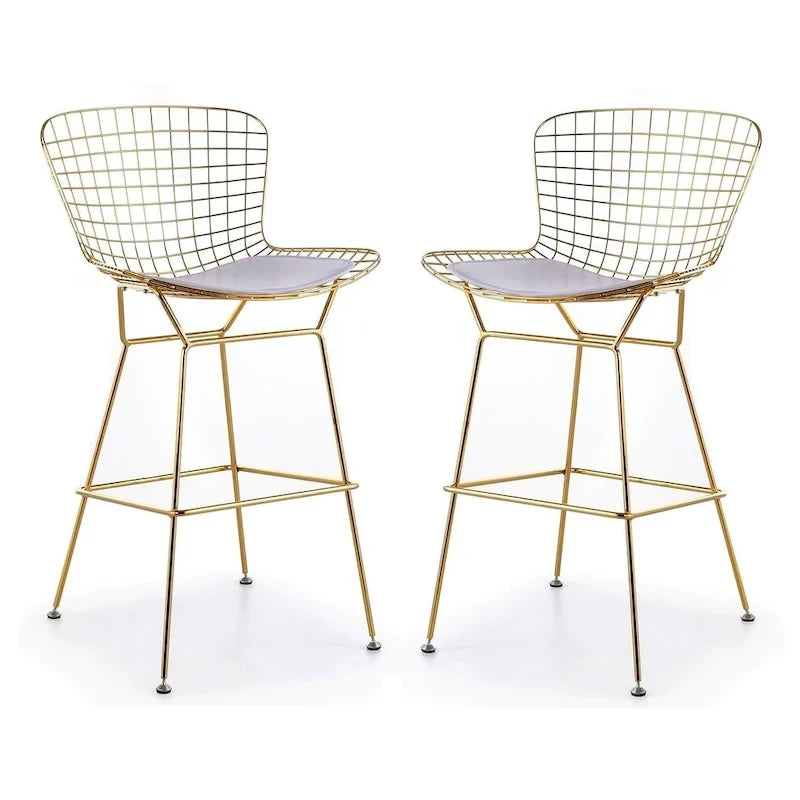 Tabouret de comptoir en métal filaire, blanc/noir et chrome/or, siège unique – Hauteur 66 cm