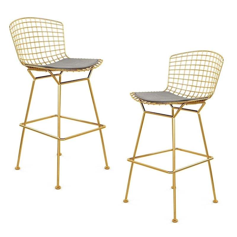 Tabouret de comptoir en métal filaire, blanc/noir et chrome/or, siège unique – Hauteur 66 cm