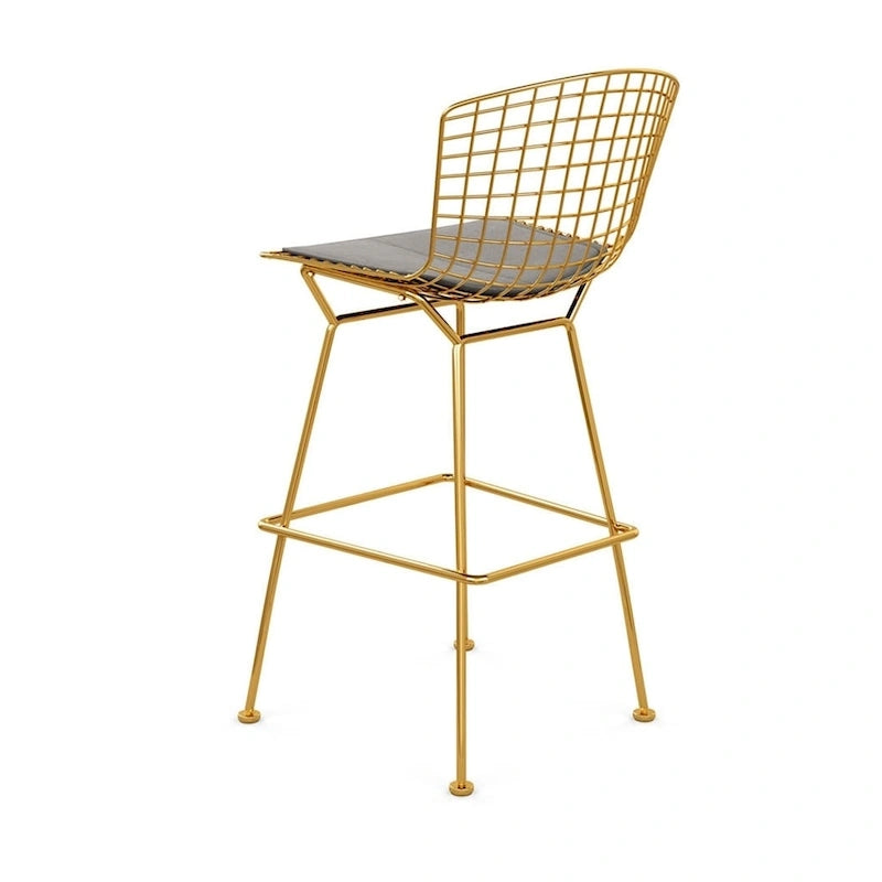 Tabouret de comptoir en métal filaire, blanc/noir et chrome/or, siège unique – Hauteur 66 cm