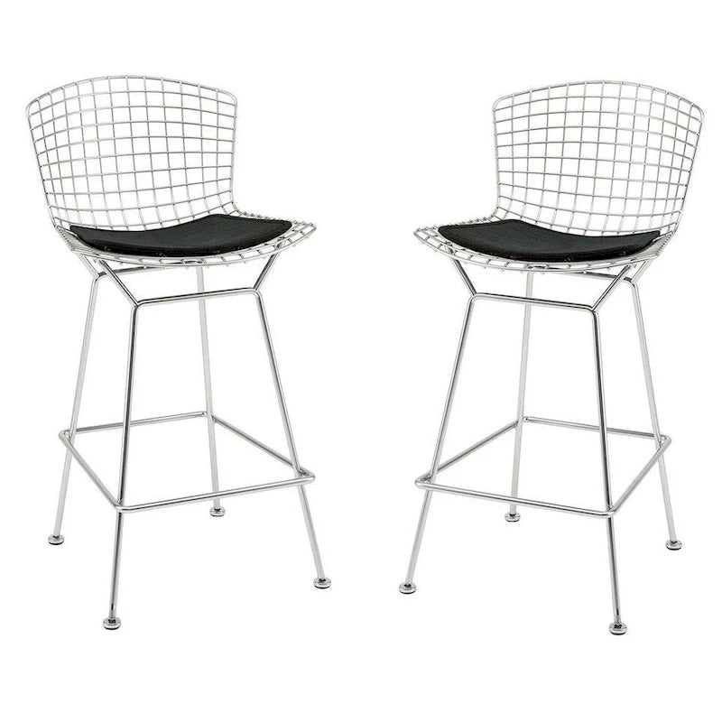 Tabouret de comptoir en métal filaire, blanc/noir et chrome/or, siège unique – Hauteur 66 cm