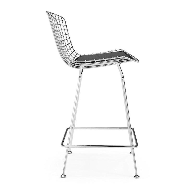 Tabouret de comptoir en métal filaire, blanc/noir et chrome/or, siège unique – Hauteur 66 cm