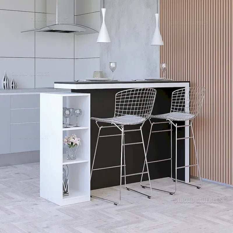 Tabouret de comptoir en métal filaire, blanc/noir et chrome/or, siège unique – Hauteur 66 cm