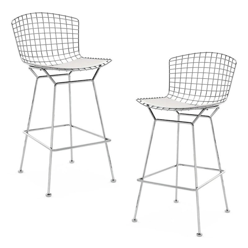 Tabouret de comptoir en métal filaire, blanc/noir et chrome/or, siège unique – Hauteur 66 cm