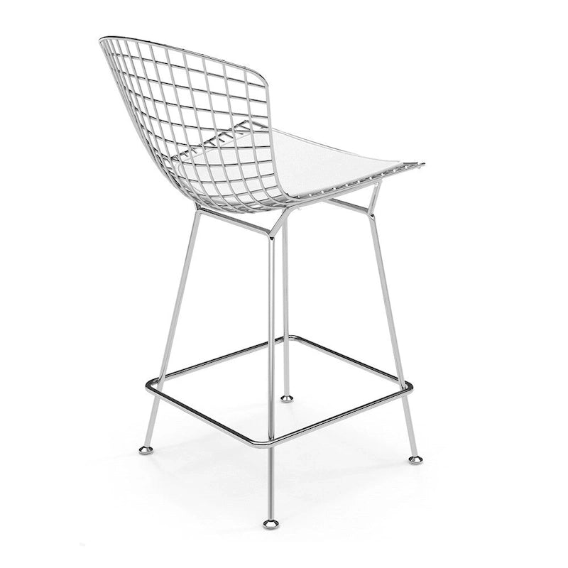 Tabouret de comptoir en métal filaire, blanc/noir et chrome/or, siège unique – Hauteur 66 cm