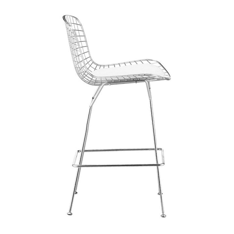 Tabouret de comptoir en métal filaire, blanc/noir et chrome/or, siège unique – Hauteur 66 cm