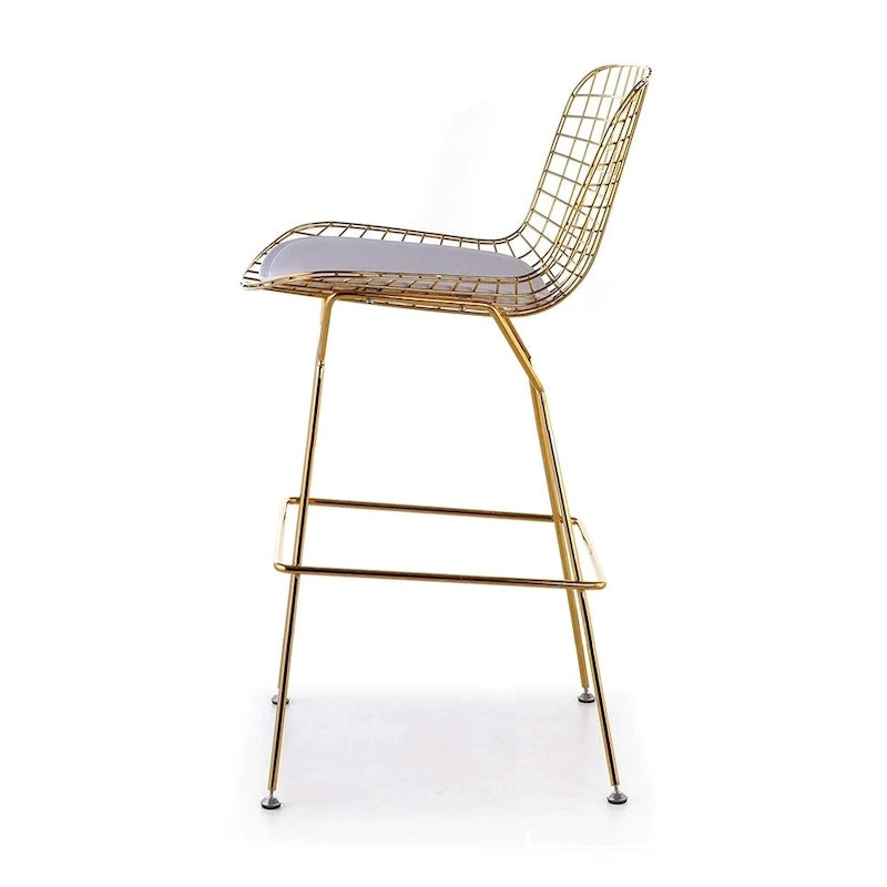 Tabouret de comptoir en métal filaire, blanc/noir et chrome/or, siège unique – Hauteur 66 cm